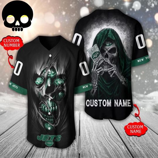 Custom Grim Reaper New York Jets Baseball Jersey for Horror Fans