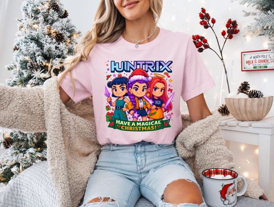 Discover Kpop Demon Huntrix Christmas Shirt, Huntrix Girls Merry Xmas Sweatshirt, Mira Rumi Zoey Girl Shirt, Holiday Kid Tee,Gift For Kpop Movie Fan