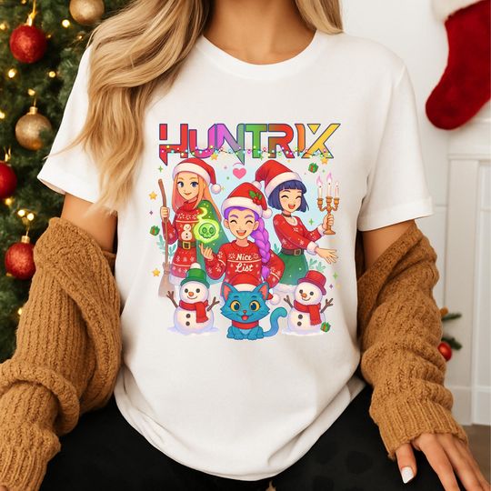 Discover Cute Anime Christmas Girls Shirt, Kawaii Holiday Clipart, Santa Outfit, Christmas Cat Illustration, Festive Snowman Art
