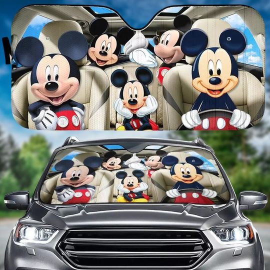 Discover Mickey Mouse Car Sunshade, Funny Mickey Driving Car Windshield, Disney Cartoon Auto Sunshade, Movie Sun Visor Car, Car Decoration