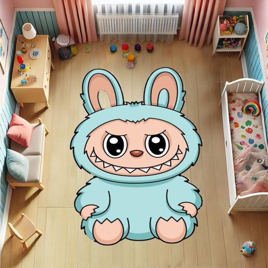 Labubu play rug, Labubu rug, Blue labubu rug, Gift Home Decor Rug, Area Rug
