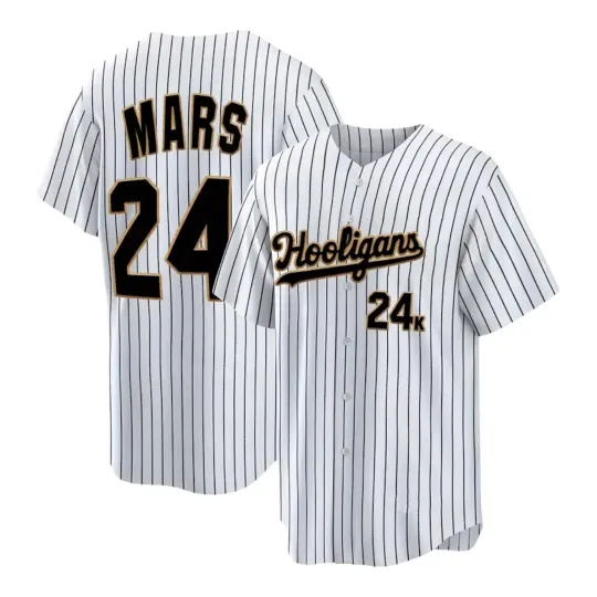 Discover Bruno Mars 24K Hooligans Pinstripe Baseball Jersey Magic White