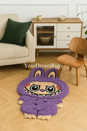 Labubu Wool Rug: Hand-Tufted Animal Shape, Multicolor Playroom Carpet