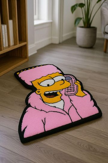 Discover Handtufted Cartoon Character Rug | Pink Yellow Custom Floor Mat | Fun Playful Handmade Tufted Carpet