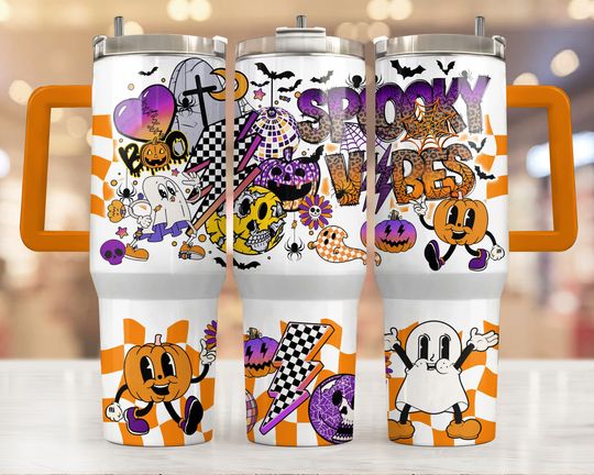 Discover Spooky Vibes 40oz Tumbler Wrap, 40oz Quencher Tumbler, 40oz Halloween Tumbler Sublimation, Vintage Spooky Vibes, Retro Halloween Tumbler