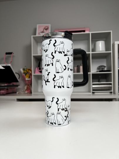 Discover Ghost Cats 40oz Tumbler: Spooky Season Stainless Steel Quencher