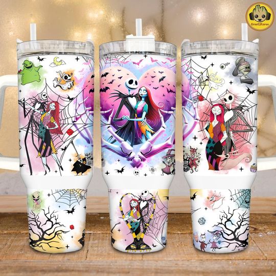 Discover Horror Movie 40oz Tumbler Wrap Sublimation Design, Halloween Nightmare 40 oz Tumbler With Handle Template  , Nightmare Couple Tumbler Wrap
