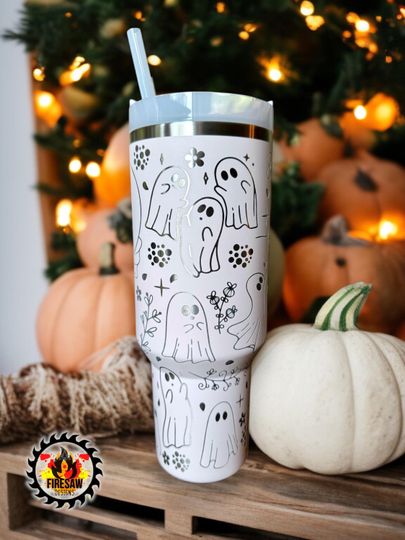 Discover Halloween Floral Ghost Doodle Stanley Tumbler: Laser Engraved Floral Spooky Cup