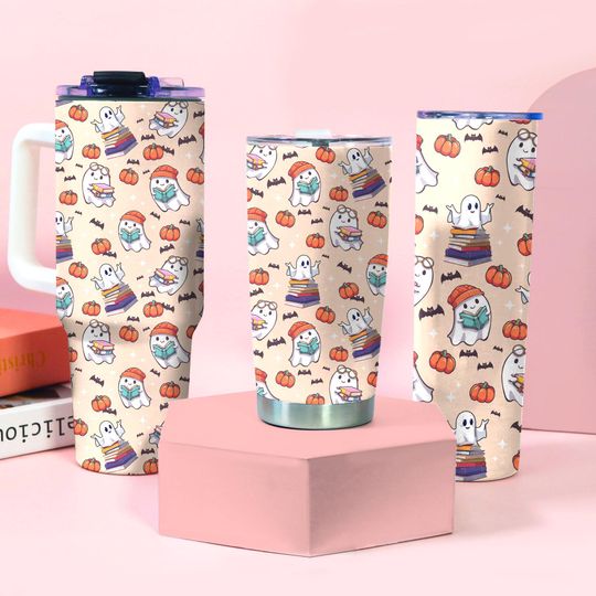 Discover Ghost Reading Book Lovers Tumbler Cute Ghost Tumbler Funny Halloween Gifts
