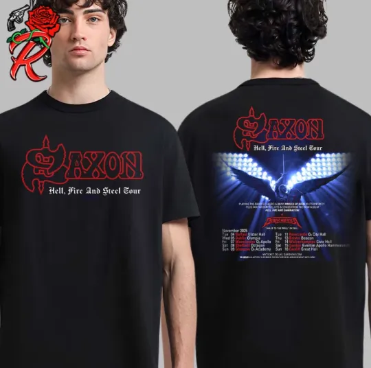 Discover Saxon Hell Fire And Steel Tour UK And Ireland Tour 2025 T-shirt, size S-5XL