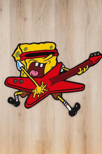 Discover Handmade Spongebob Rug: Tufted Cartoon Carpet with Guitar
