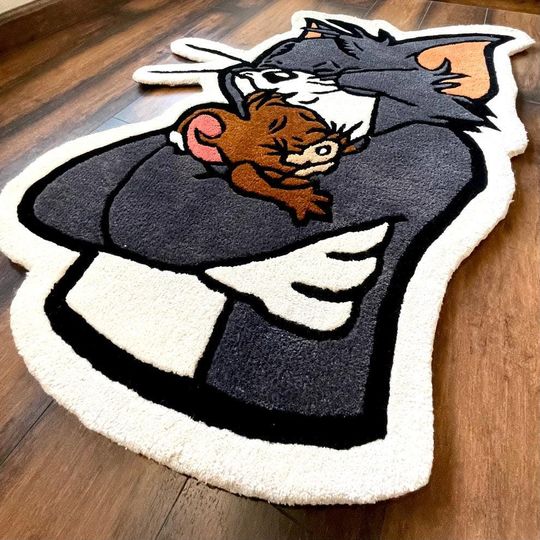 Discover Tom and Jerry Rug  Handmade Tufted Cartoon Carpet, Kids Room Decor, Cute Playroom Rug, Anime Gift for Cartoon Lovers