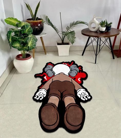 Anime Character Rug: Tufted Look Print, Cotton Living Room Decor,