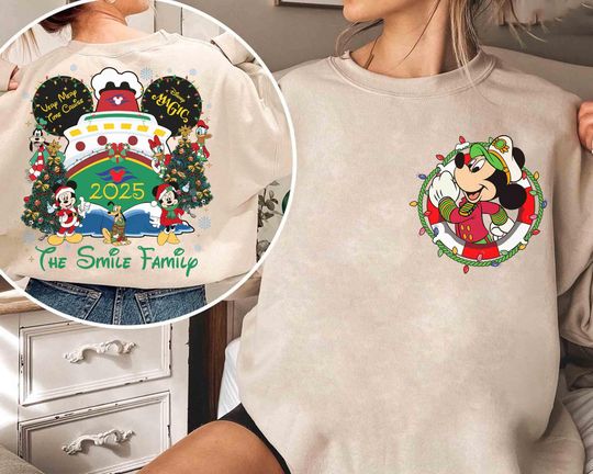 2-sided Disney Very Merrytime Cruise Christmas Shirt, Mickey & Friends Disney Cruise Line Shirt, Matching Family Xmas Cruise 2025 Trip Tee