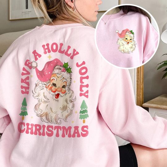 Discover Retro Santa Christmas Sweatshirt, Vintage Graphic Holiday Outfit, 2 Sided sweater, baby romper kids gift, Cute Xmas newborn clothing
