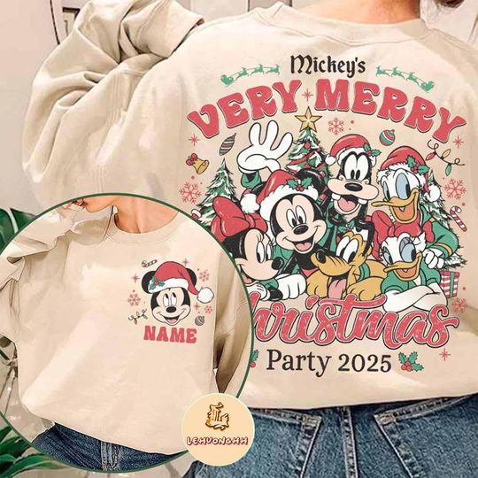 2-sided Personalized Mickey's Very Merry Christmas Party 2025 shirts, Mickey & Friends Christmas Sweatshirt, WDW Disneyland Xmas Family Tees