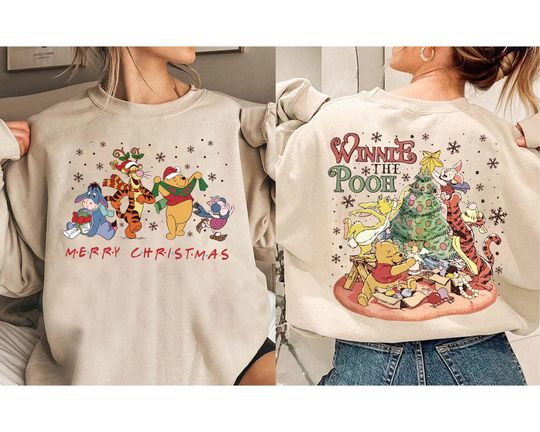 Discover 2-Sided Disney Winnie the Pooh Merry Christmas Shirt, Pooh Tigger Piglet Eeyore Christmas Shirt, Disneyland Christmas Matching Family Shirts