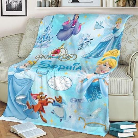 Discover Personalized Disney Princess Cinde Blanket, Custom Name Baby Girl Blanket, Watercolor Disney Princess Blanket, Birthday Girl Gift