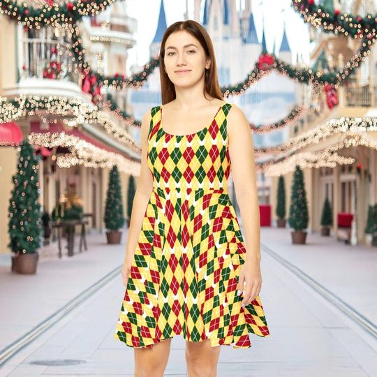 Christmas Mickey Argyle Women's Skater Dress