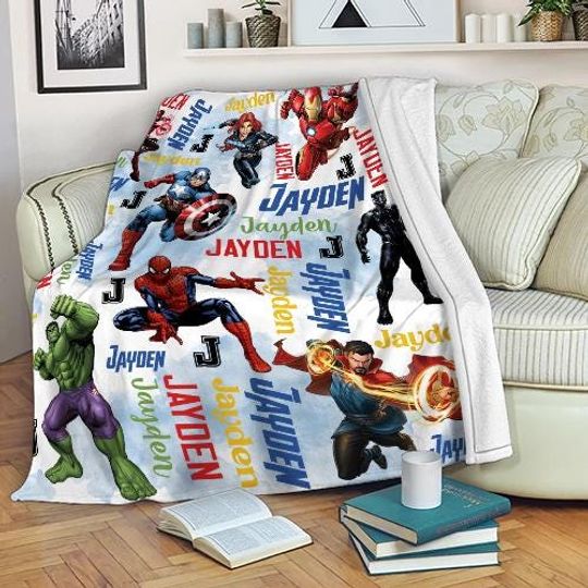 Personalized Disney Marvel Superhero Blanket, Marvel Avengers Blanket, Custom Marvel Ironman Thor Hulk Birthday Blanket