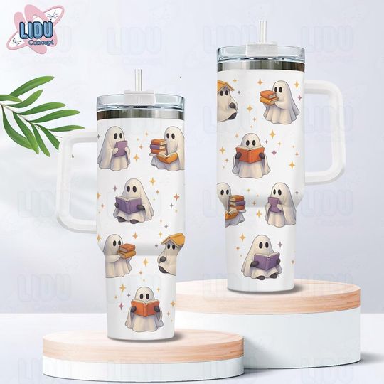 Discover Halloween Ghost Tumbler, Cute Boo Tumbler, Halloween Cup, Halloween Mug, Spooky Tumbler, Boo Ghost Tumbler, Reading Ghost, Bookish Gift