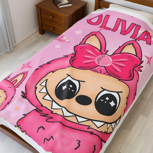 Labubu Personalized blanket featuring Labubu, Labubu Accessory, Labubu home gifts, Gift for Labubu Lovers, Fun Labubu blanket  for Kids