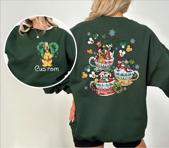 Custom 2-Sided Disney Christmas  Sweatshirt, The Most Magical Place On Earth Sweatshirt, Mickey and Friends Christmas Sweater