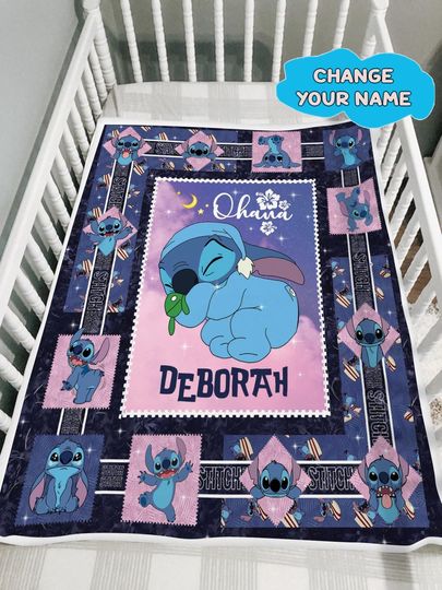 Discover Personalized Lilo & Stitch Blanket: Custom Name Fleece, Birthday Gift
