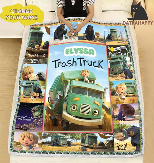 Discover Personalized Trash Truck Blanket, Trash Truck Birthday Gifts, Trash Truck Cartoon Blanket, Christmas Gift, Birthday Gifts for Kids Blanket