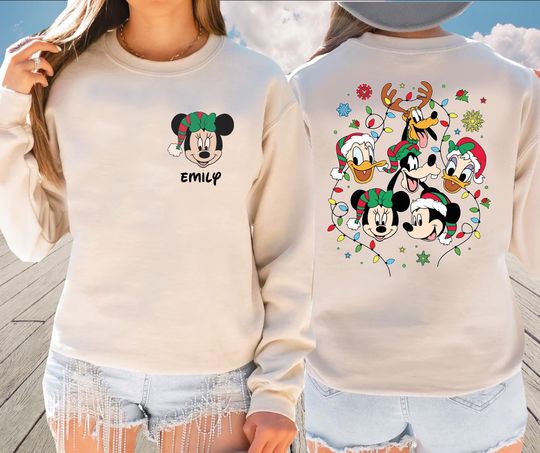Custom Disney Family Christmas Sweatshirt,Two-Sides Family Christmas Matching Sweater, Custom Disney Character Christmas Sweatshirts