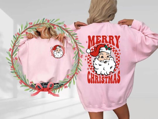 Discover Back And Front Christmas Sweatshirt, Merry Christmas Shirt, Christmas Gift, Christmas Santa Shirt, Retro Christmas Front Back