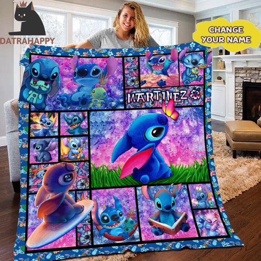 Discover Personalized Lilo & Stitch Blanket: Custom Name Fleece Throw, Baby/Kid Gift