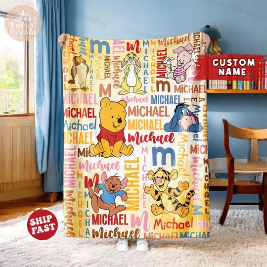 Discover Personalized Winnie The Pooh Baby Blanket, Pooh Bear And Friends Blanket, Gift For Boys And Girls Blanket, Baby Blanket Disney Home Decor