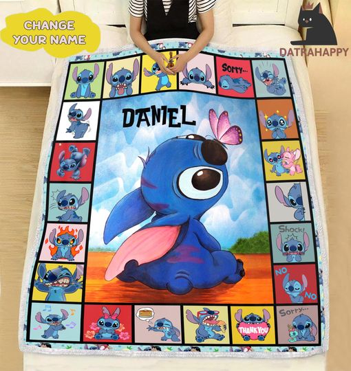 Personalized Lilo & Stitch Quilt Blanket: Custom Name Gift