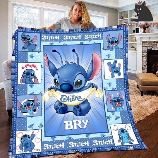 Discover Personalized Stitch Fleece Blanket: Custom Name Lilo Blanket