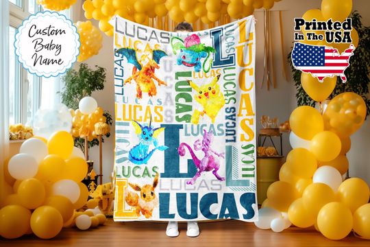 Discover Personalized Pocket Monster Blanket, Cartoon Blanket, Custom Blanket, Baby Blanket, Birthday Gifts, Custom Name Blanket, Monogram blanket