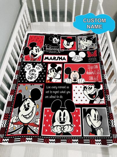 Discover Personalized Disney Mickey Mouse Custom Name Quilt Blanket, Fleece Blanket, Cartoon Style Gift for Kid, Christmas Gift