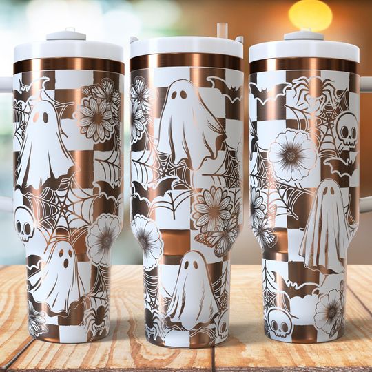 Discover Retro Halloween  40oz Tumbler Wrap Laser, Cute Ghost Laser engraving Quencher Tumbler laser rotary SVG and PNG Files.