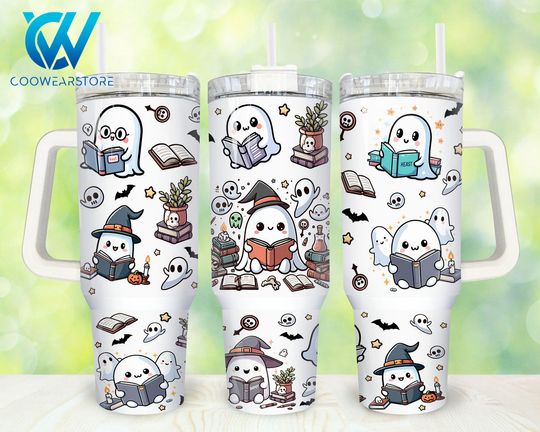 Discover Halloween Ghost 40oz Tumbler Wrap Png, Cute Ghost 2 pieces 40 oz Tumbler Png, Horror Halloween 40oz Tumbler Png Sublimation