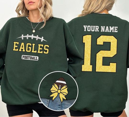 Discover Side Bow Glitter-EFFECT Embroidered Football Mascot Sweatshirt, Football Jersey Name and Number, Game Day Sweaters, ESL183-186.C
