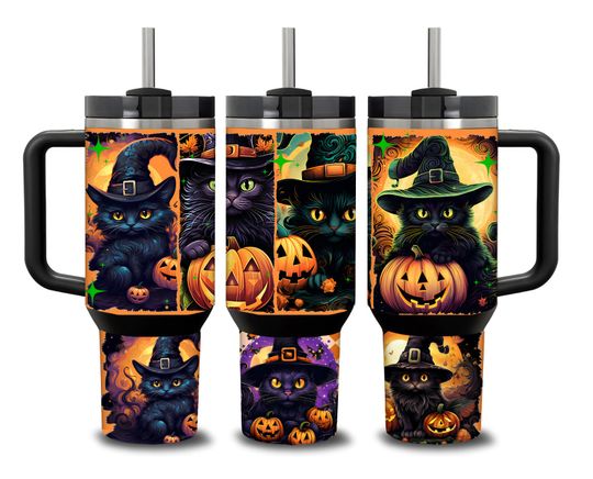 Discover Halloween Black Cat 40oz Tumbler Wrap Design (Digital Download)