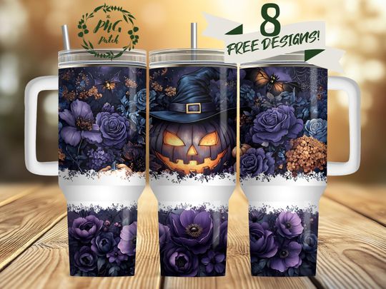 Discover Purple Gothic Witch Pumpkin, Halloween 40 oz Tumbler Sublimation Design Digital Download PNG Instant DIGITAL ONLY, Tumbler with Handle Wrap