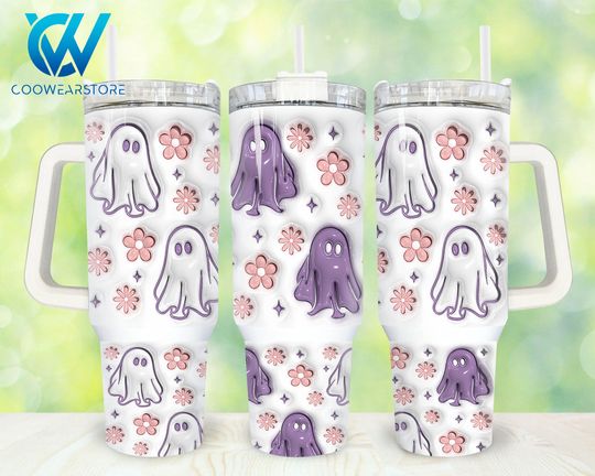 Halloween Ghost 3D Inflated 40oz Tumbler Wrap  , Cute Ghost 2 pieces 40 oz Tumbler  , Horror Halloween 40oz Tumbler  Sublimation