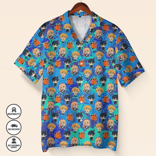 Discover Chainsaw Hawaiian Shirt, Chainsaw Demon Summer Shirt  Anime Button Up Shirt  Japanese Streetwear  Anime Lover Gift