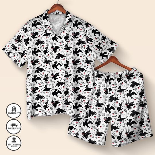 Toothless Hawaii Shirt  Cute Dragon Hawaiian Shirt  How to Train Your Dragon Summer Shirt  Animal Lover Gift  Button Up Vacation Shirt