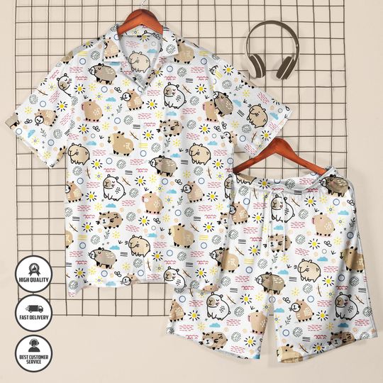 Discover Capybara Hawaiian Shirt  Funny Animal Summer Shirt  Tropical Button-Up for Animal Lovers