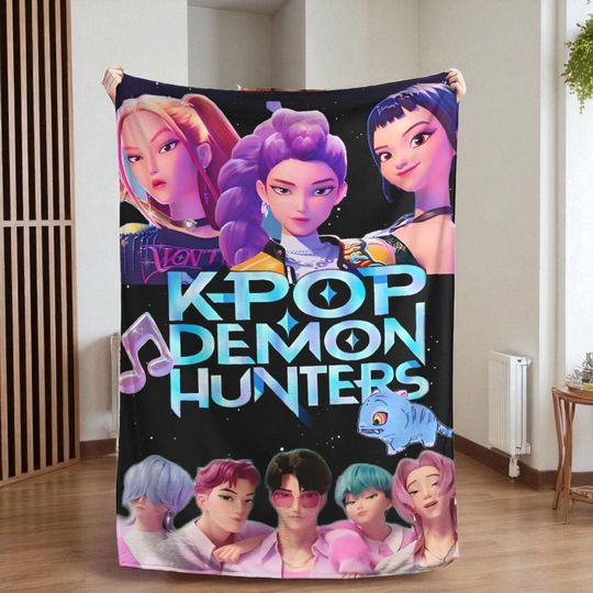 Discover KPop Demon Hunters Blanket, Soft Anime Plush Throw for Girls Boys, Flannel Bed Sofa Cover, Warm Cartoon Fleece Gift for KPop Fans