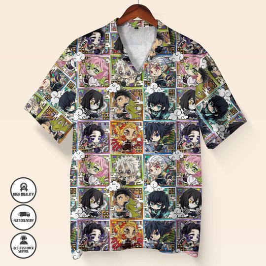 Discover Hashira demon Hawaiian Shirt  Button Up Summer Shirt  demon Inspired Shirt  Unisex Casual Beachwear  Anime Lover Gift
