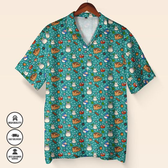 Catbus & Totoro Hawaiian Shirt  Studio Ghibli My Neighbor Totoro Aloha Shirt  Soot Sprite Summer Button Up  Anime Lover Gift