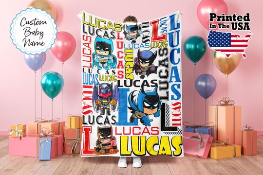 Custom Superhero Blanket, Superhero Blanket, Personalized Cartoon Blanket, Baby Blanket, Birthday Gift, Custom Name Blanket,Monogram Blanket
